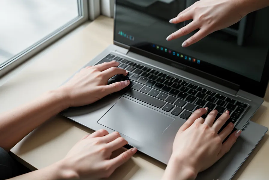 Hände eines Coaches beim Planen der Kursstrategie am Laptop im Home-Office