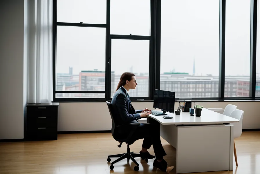 Coach im Hamburger Büro arbeitet zufrieden an seinem Online-Kursbereich